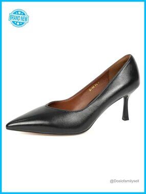 Genuine Leather & Suede Mid-Heel Pointed-Toe Pumps for Office Work